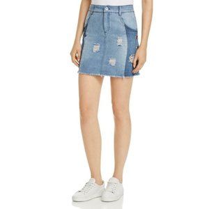 Blue Distress Look Grommet Detail Denim Skirt S